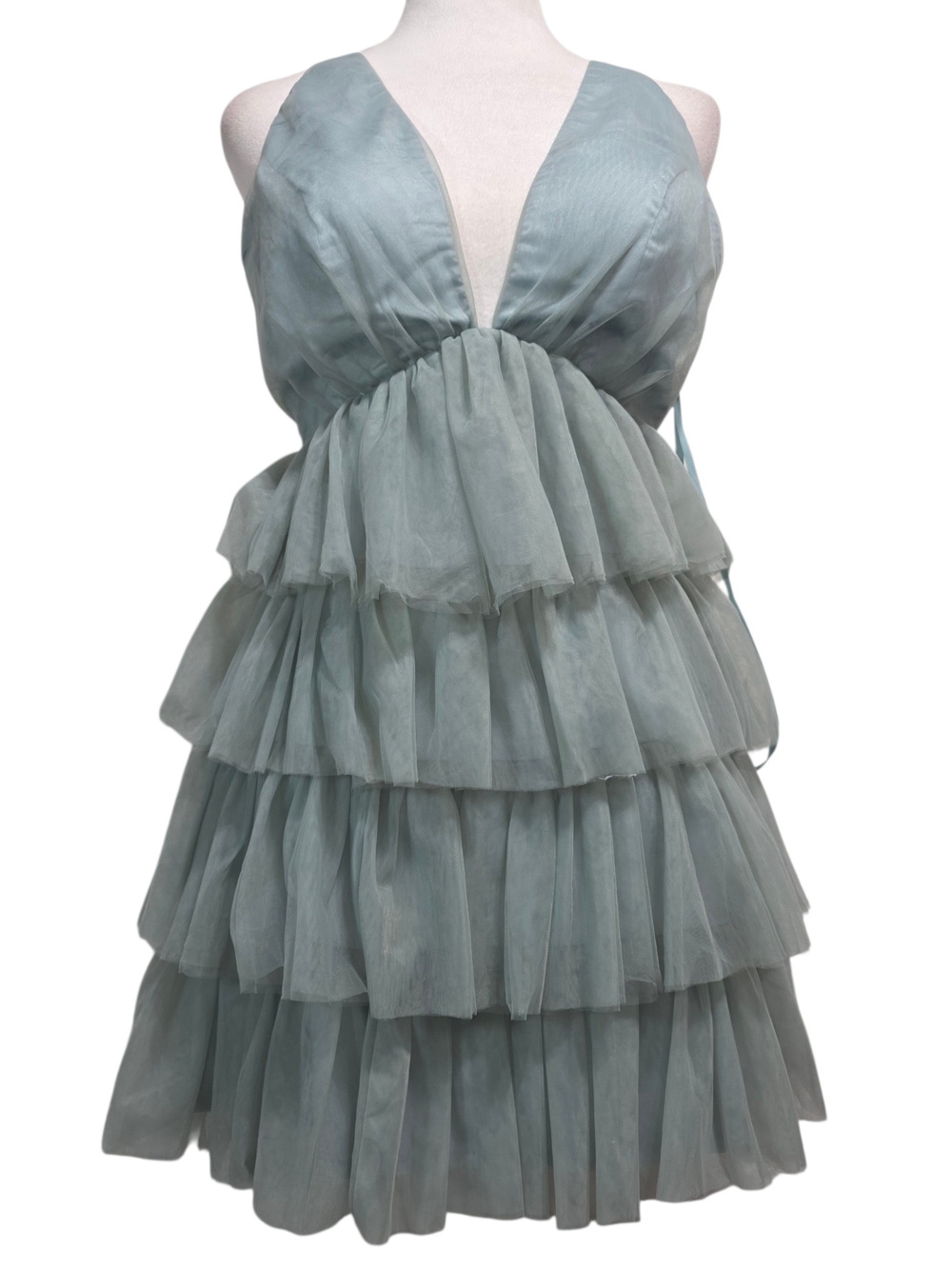 Selfie Leslie Blue Tiered Ruffle Tulle Mini Dress US M AU 10 NWT Fairy Coquette